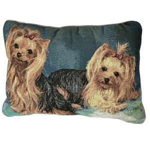 Yorkie Yorkshire Terrier Dog Tapestry Needlework Throw Pillow Linda Picken 16”