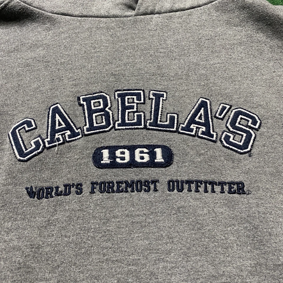 Vintage Cabelas Hoodie Mens Medium Gray Y2K Hunting Fishing Pullover Sweatshirt - Image 3 of 4
