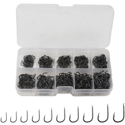 500pcs Fishing Hook Lot 10 Sizes Fishing Black Sharpened With