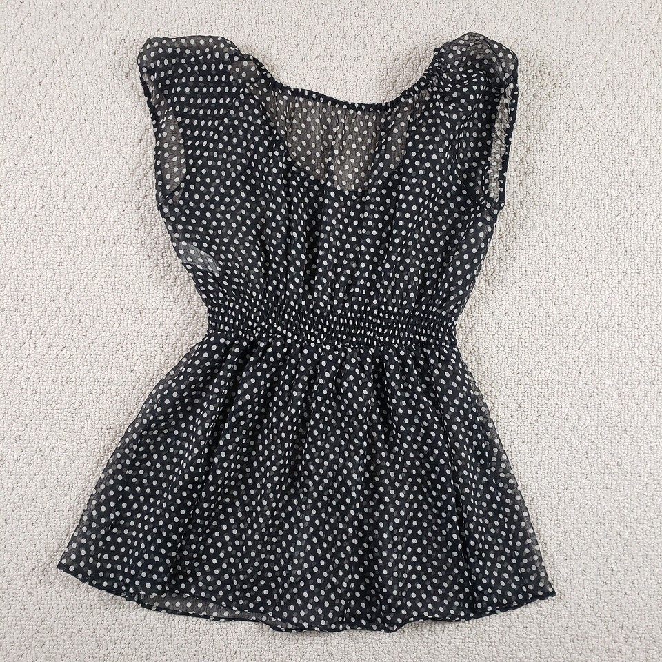 womens large short sleeve polka dot sheer blouse top black white eBay