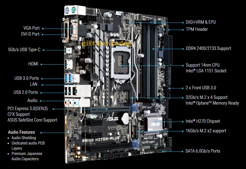 Asus PRIME H270M-PLUS Intel H270 LGA 1151 Motherboard DDR4 DIMM USB3.1 Micro ATX - Image 4 of 4