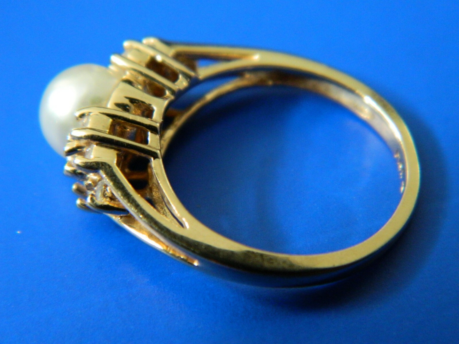 Solid 14K Karat Solid Yellow Gold Ring Pearl size… - image 4