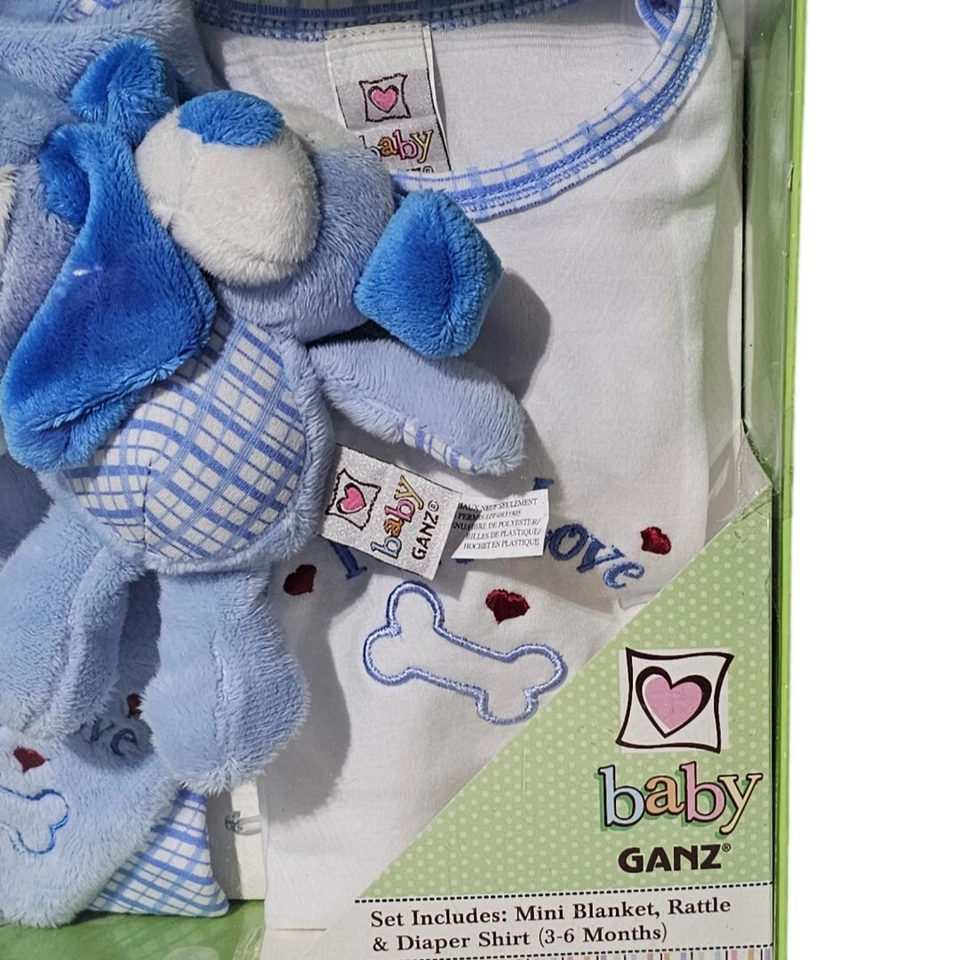 Juego de regalo vintage Baby Gantz BG2291 Puppy Love con manta azul y sonajero Foto 3 de 4