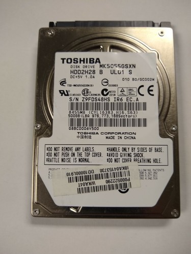 MK5055GSXN, B0/GC002M, HDD2H28 B UL01 T, Toshiba 500GB SATA 2.5 Hard Drive - Picture 2 of 3