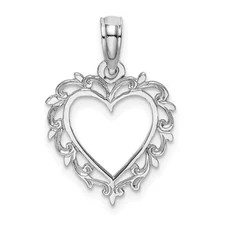 REAL 10k White Gold Heart Lace Trim Charm Pendant 14x12.5mm
