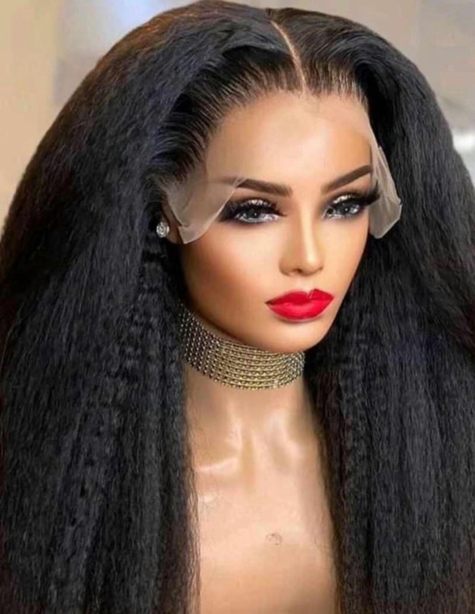 Kinky Straight Natural Black Human Hair 13x4 Lace Front Wig 200