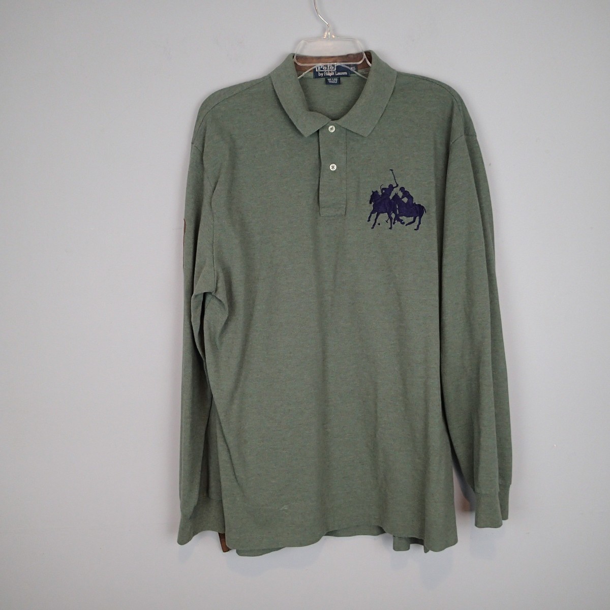 Polo Ralph Lauren Big Pony Rugby Shirt XL Green Cotton Leather