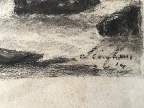 " Paesaggio Marino, Barche " Disegno Carboncino Antico, Firmato? Datato 1914 - 第 4/10 張圖片