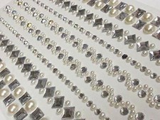 CraftbuddyUS 13 Strips Self Adhesive Diamante Rhinestone  Pearl Cluster Gems