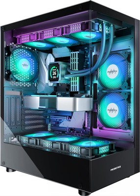 Mid Tower Computer Case - 6 ARGB Fans, Type-C Ports, and Stunning Design