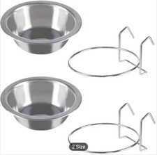 Hanging Stainless Steel Pet Bowls With Clamp Holder Cage Crate 5.12" Dog New
