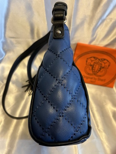 NWT Sharif Hand bag Embroidered Navy Blue Silver Faux Leather Shoulder Purse New - Picture 3 of 10