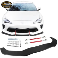 Fits 17-18 Toyota 86 Front Splitter Lip W/ Hardware Matte Black PP & Red Rods