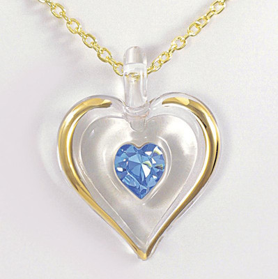 Glass Baron ~ December Birthstone Necklace ~ Large Blue Crystal ~ 22kt gold trim