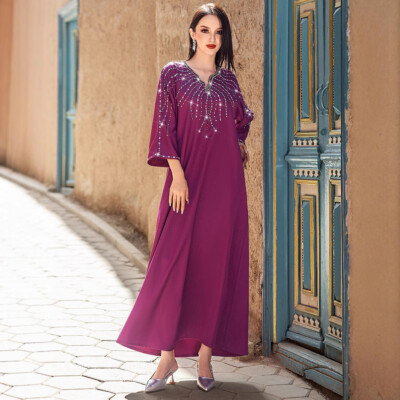 knee length dresses for ladies Modern Muslim Woman's Elegant Hooded Abaya with Rhinestones main image 0
