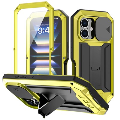 For iPhone 16 15 Pro Max 13 Mini 14Plus Lens Protect Metal Shockproof Phone Case