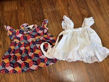 Dress White Smocked Pinafore Apron Swan Baby Vintage Girls Size 6-9 months