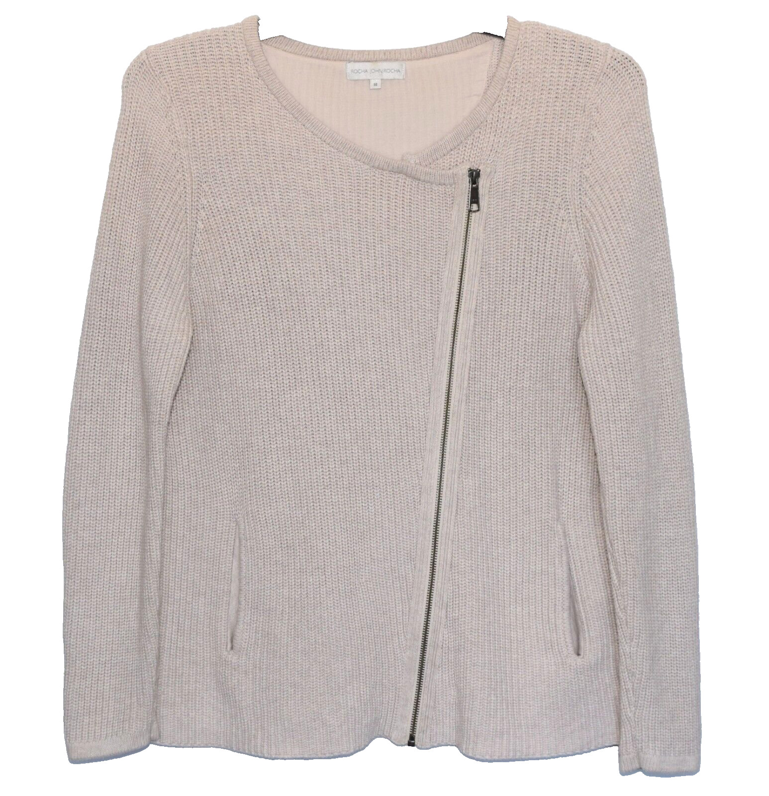 ROCHA. JOHN ROCHA Beige Elbow Patch Front Zipper … - image 1