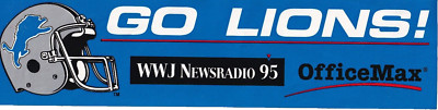 1991 Vintage Detroit Lions/WWJ Newradio 95/Office Max Bumper Sticker 12'' x 3''