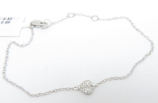 SOLID 14K WHITE GOLD HEART BRACELET NATURAL DIAMONDS PAVE ADJUSTABLE LENGTH 7.5"