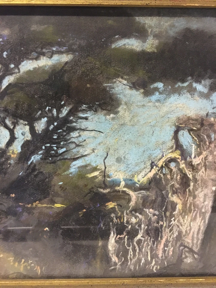 Dibujo de paisaje vintage 1952 MO MN artista firmado por Gustav Goetsch tiza/pastel Foto 4 de 4