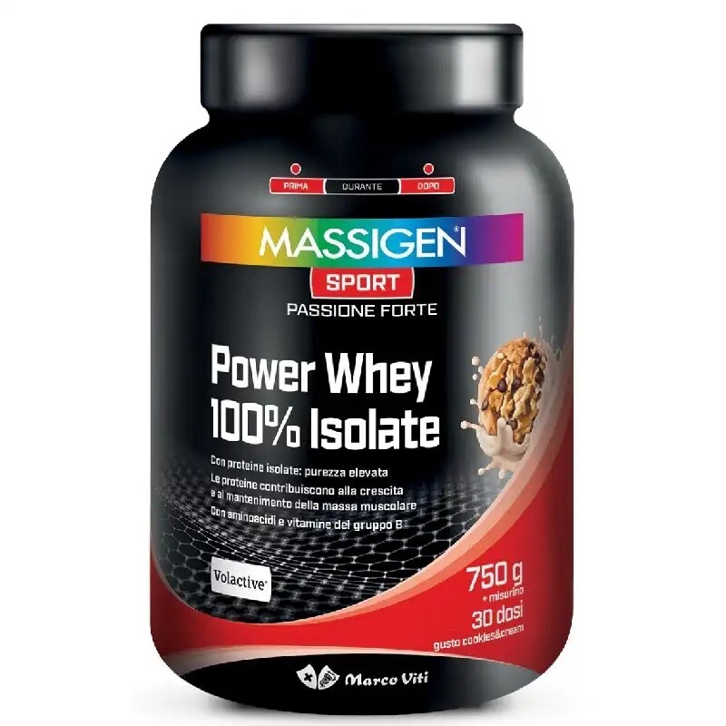 MASSIGEN SPORT POWER WHEY 100% PROTEINE ISOLATE 750 GR COOKIES/CREAM