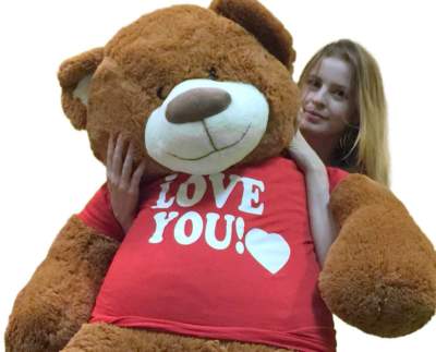 Big Plush 5 Foot Giant Teddy Bear 60 Inch Soft Cinnamon Brown I Love You T-shirt