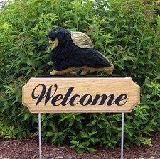 Pomeranian Wood Welcome Outdoor Sign Black  Tan