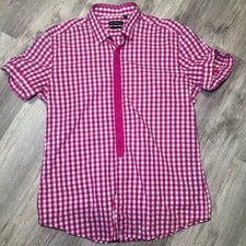 Anthony Morato slim fit women's large pink checkered short sleeve
