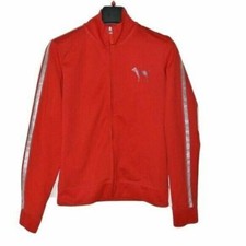 Pink Victoria's Secret Retro Red Zipper Jacket M Glitter Silver Stripe Dog