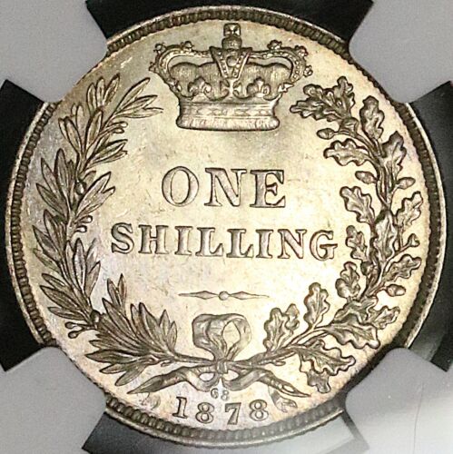 1878 NGC MS 62 Victoria Shilling Great Britain Die 68 Silver Coin (24081804C) - Picture 3 of 6