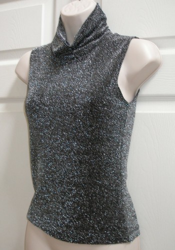 Women’s Small Silver Metallic Turtleneck Top & Matching Neck Scarf 2 Piece Set - Picture 11 of 12