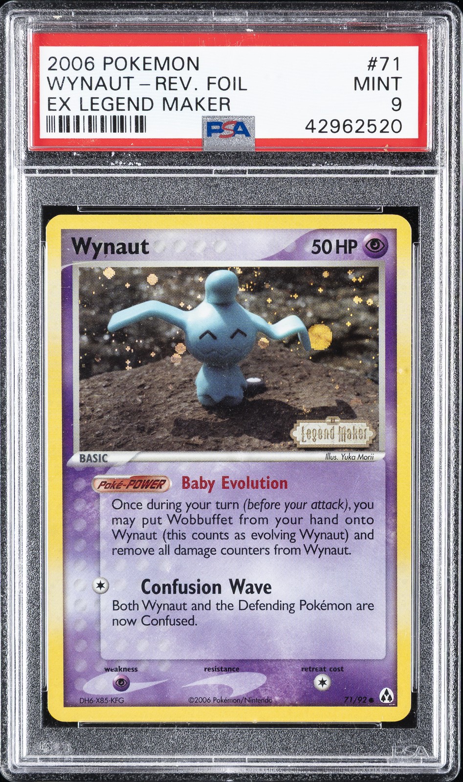 2006 POKEMON EX LEGEND MAKER #71 WYNAUT-REVERSE FOIL PSA 9