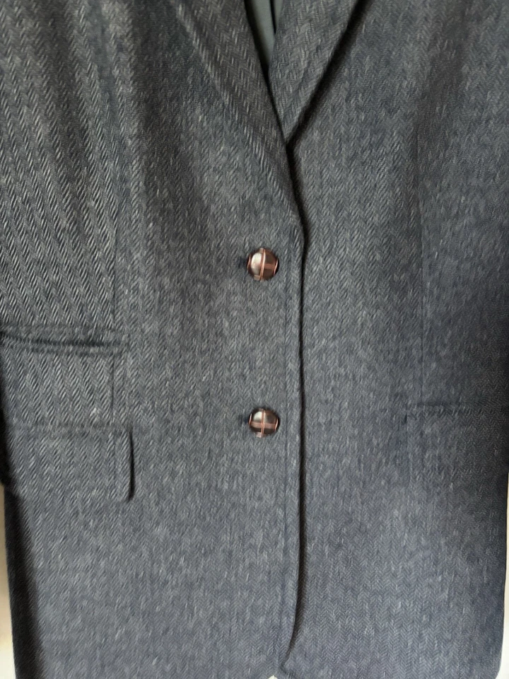 J. Jaqueta Crew Blazer 10 Lã Espinha de Arenque Cinza Mistura de Lã Botões de Couro Preppy - Imagem 4 de 4