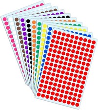 3000 Pack, 0.375" Round Colored Dot Stickers Labels - 10 Colors
