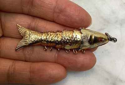 Vintage Gold Plated Articulated Fish Charm Pendant | eBay