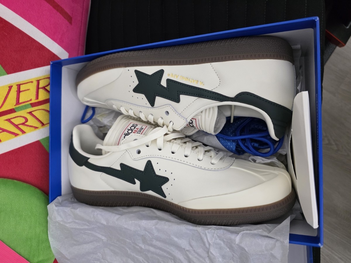 ×bape SAMBA BAPE シューズBOX シューレス adidas Samba Bape World Cup Pack White Forest KJ8852 Men New Sz
