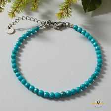 BRACCIALE UOMO DONNA TURCHESE SFACCETTATO PIETRE DURE NATURALI ACCIAIO DIAM 3 mm