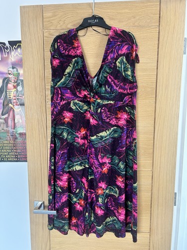 Size 16 Marks And Spencer Tropical Floral Midi Wide Strap Stretch Summer Dress