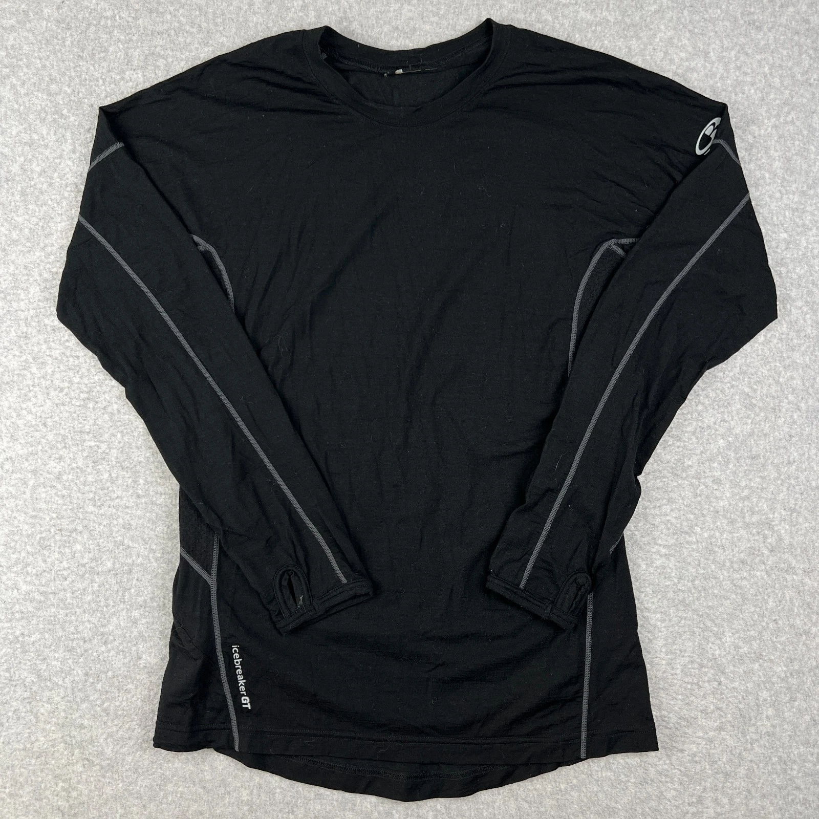 Icebreaker GT Merino Wool Baselayer Long Sleeve Shirt Small Mens Black Hiking
