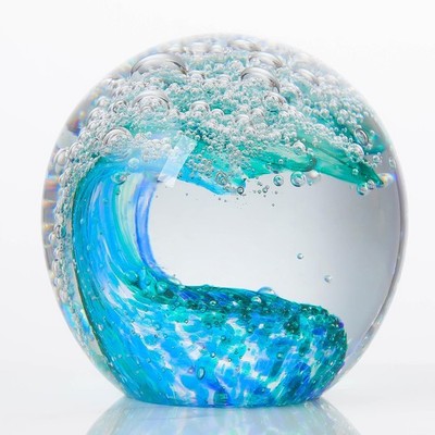 Hand Blown Ocean Waves Crystal Ball - Glass Collectible Figurines Spere - Pap...
