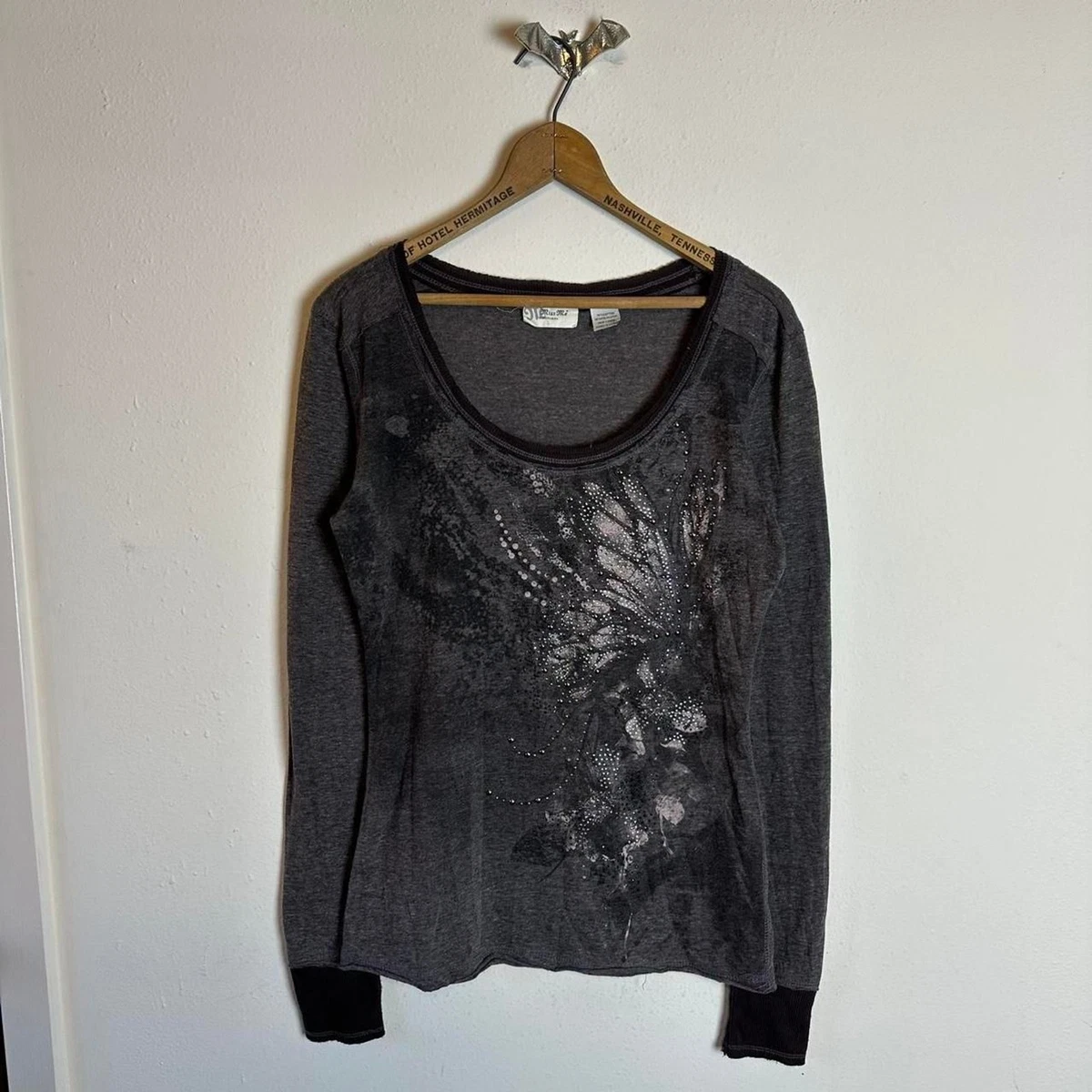 T-shirt Long Asymétrique Miss Me Pour Filles - Taille XL, Gris à Sequins - Neuf Sans étiquettes