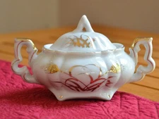 Vintage Lefton Mini SUGAR BOWL & Lid Wheat Pattern # 20120 Condiment Dish Gold T