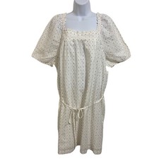 LOFT NWT White Puff Sleeve Square Neck Casual Dress With Tie Belt Cottagecore XL