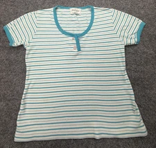 Vintage Herman Geist Shirt Womens Medium Striped Button Henley 90s Tee