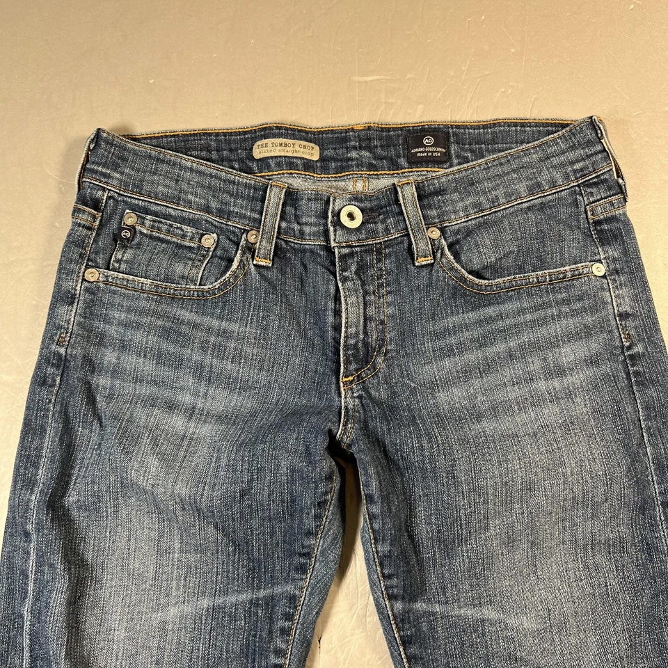 Jeans feminino AG Adriano Goldschmied 27 azul Tomboy crop jeans reto relaxado - Imagem 2 de 4