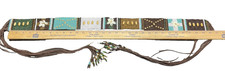Beaded Vintage Belt Seashells Block Pattern Leather Tie Jeweled Boho Sash