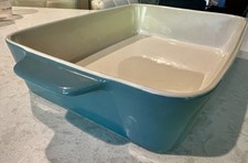  Crate & Barrel turquoise stoneware baker  12...