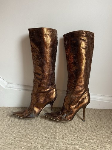 Jimmy Choo Mavis Python Leather Heeled Boots Women’s US 7.5 EU 38