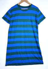Everlane T Shirt Dress Large Blue Green Striped Pocket Crew Neck Coastal Preppy